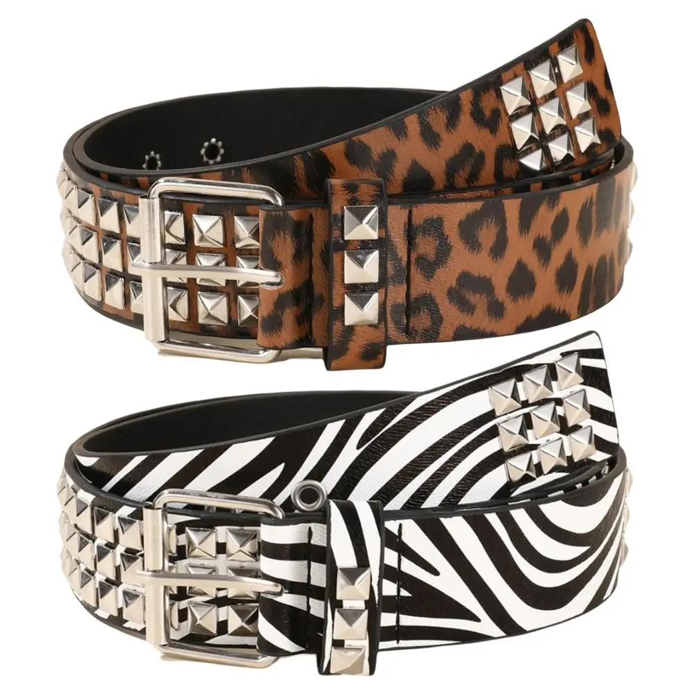 Trend Leopard Print Rivet Belt Punk Retro Heavy Metal Belt Y2K Jeans Belt Fashion Decoration