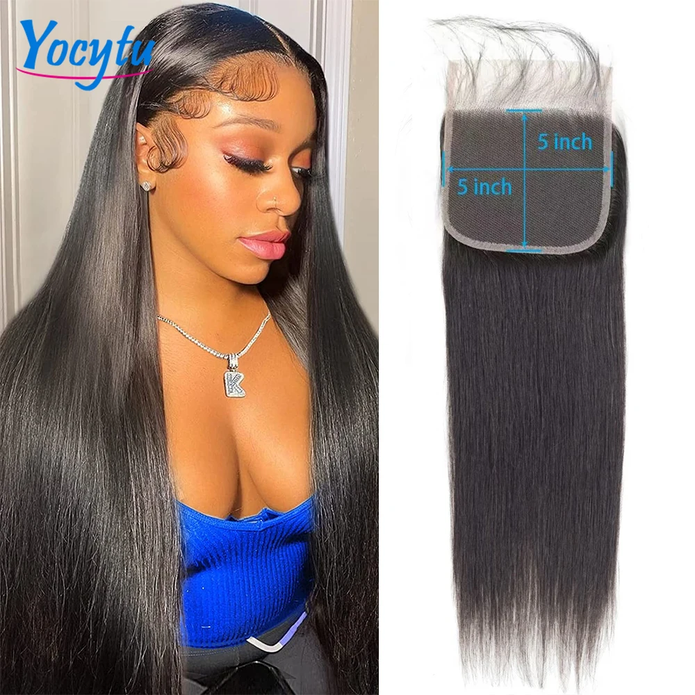 YOCYTU 5X5 Straight Human Hair Closure Transparent Lace Closure Only Brazilian Straight Human Hair Natural Color Straight Hair Closure 3-5 Days Fast