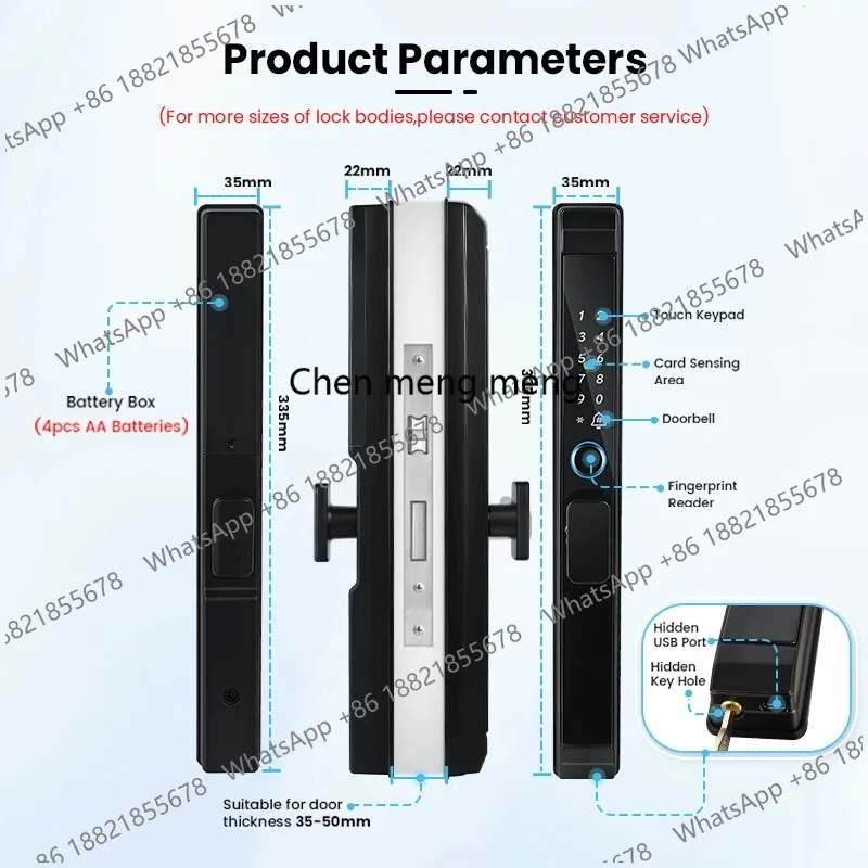 Smart Door Lock Waterproof Keyless Digital Electronic Lock Fingerprint APP Password RFID Card Aluminum Sliding Lock