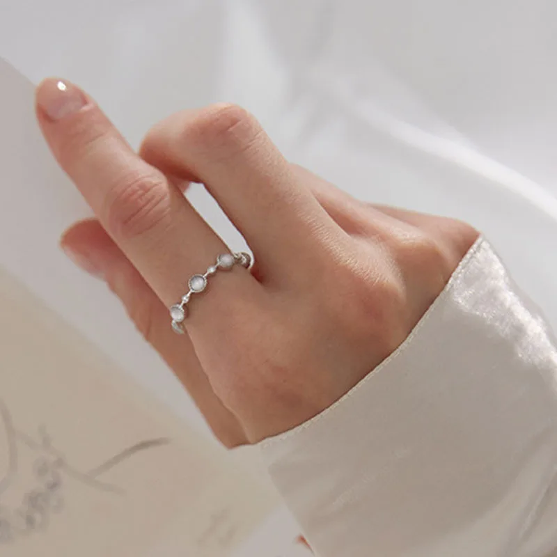 Opal Ring Female Index Finger Opening Adjustable Tail Fashion Simple High-End Jewelry Gift 925 Sterling Silver