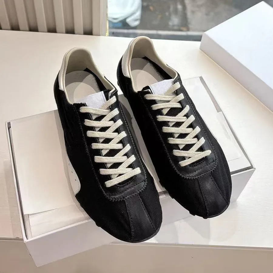 

2025 autumn and winter new leather ballet training shoes women's canvas racing shoes casual sports shoes waffle Forrest shoes