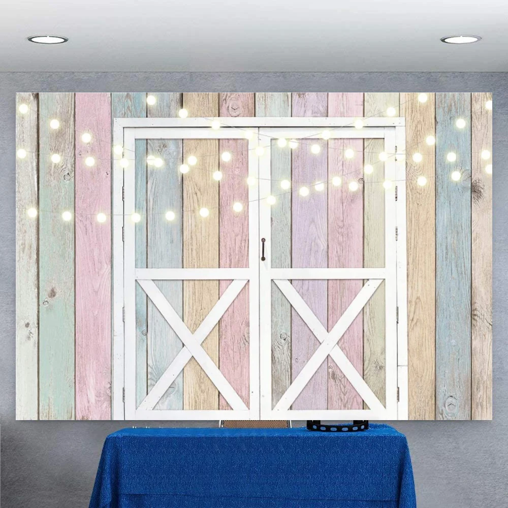 

Rustic Colorful Wood Board Photography Backdrop Rural Door Wedding Bridal Baby Shower Bday Party Decor Banner Background Poster