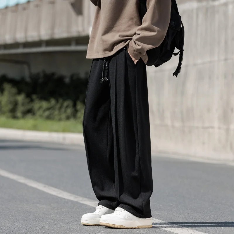 

American High Street Straight Leg Men's Casual Pants Spring Autumn Drape Loose Wide Leg Sports Sweatpants Polyester Fiber