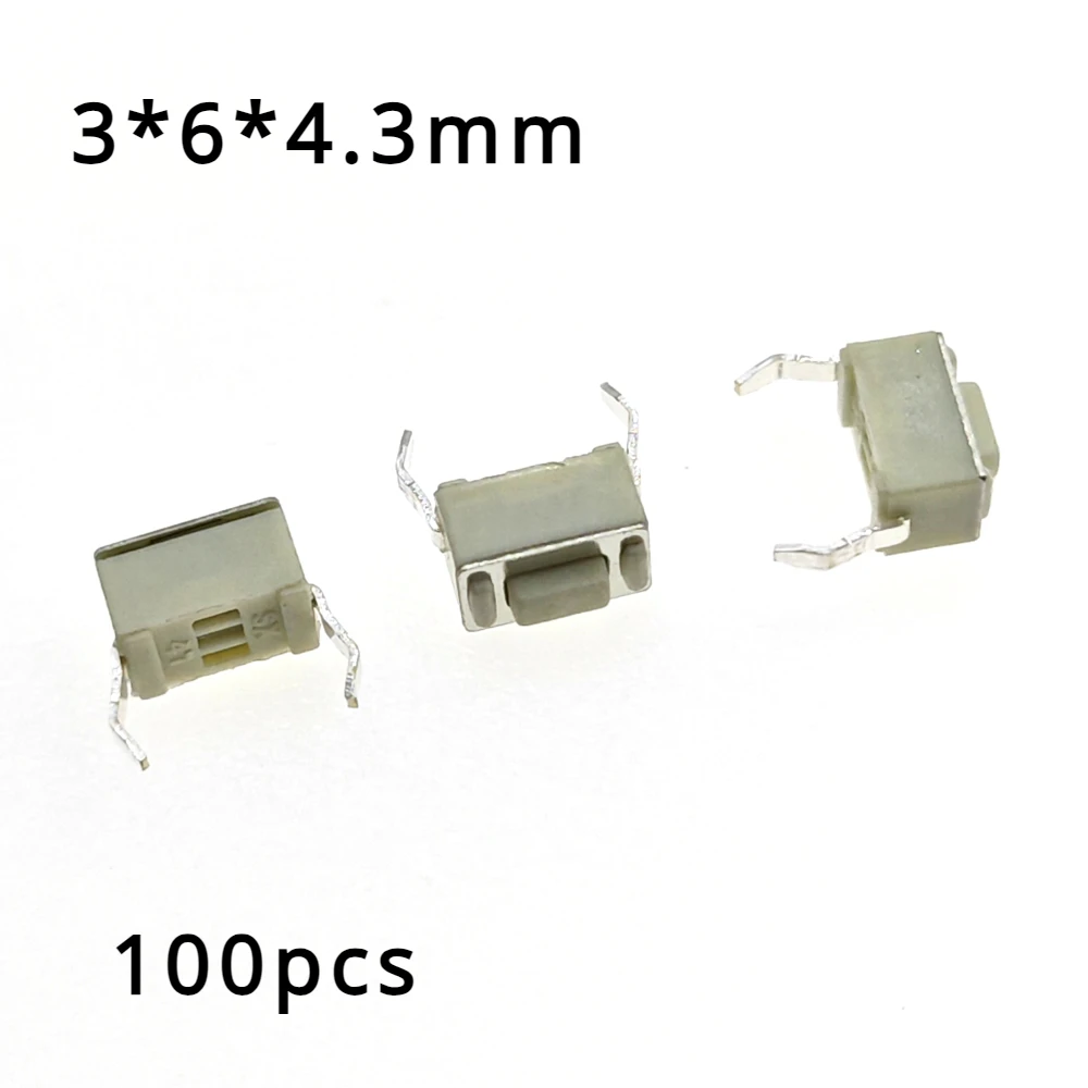 

100PCS Tact Switch DC12V 50mA 3X6X4.3MM DIP 2Pin Connectors Push Button 3*6*4.3mm Tactile Switches White 3x6x4.3h