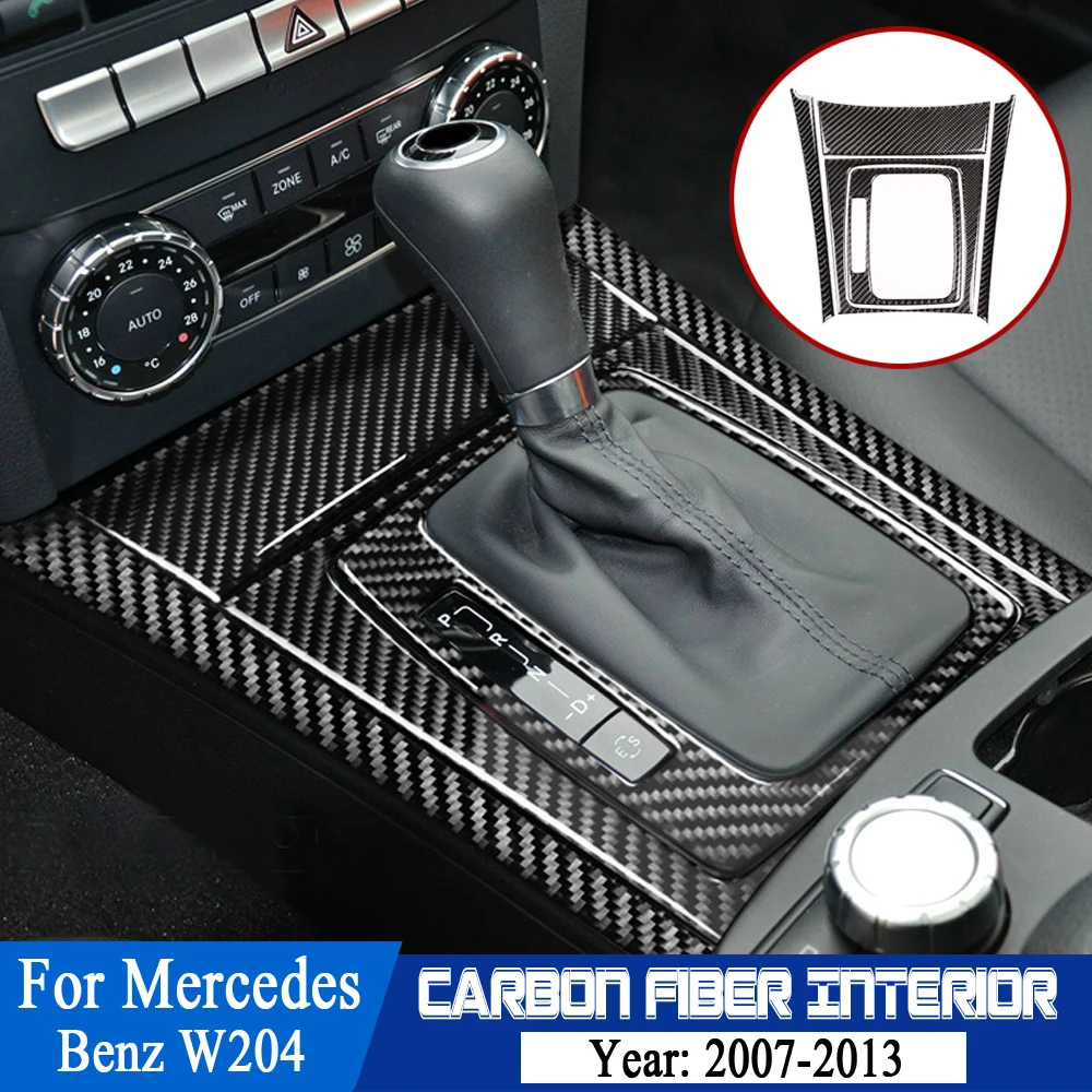 Car Styling Decorative True Carbon Fiber Gear Central Control Panel Sticker Decal For Mercedes-Benz C Class W204 2007-2013