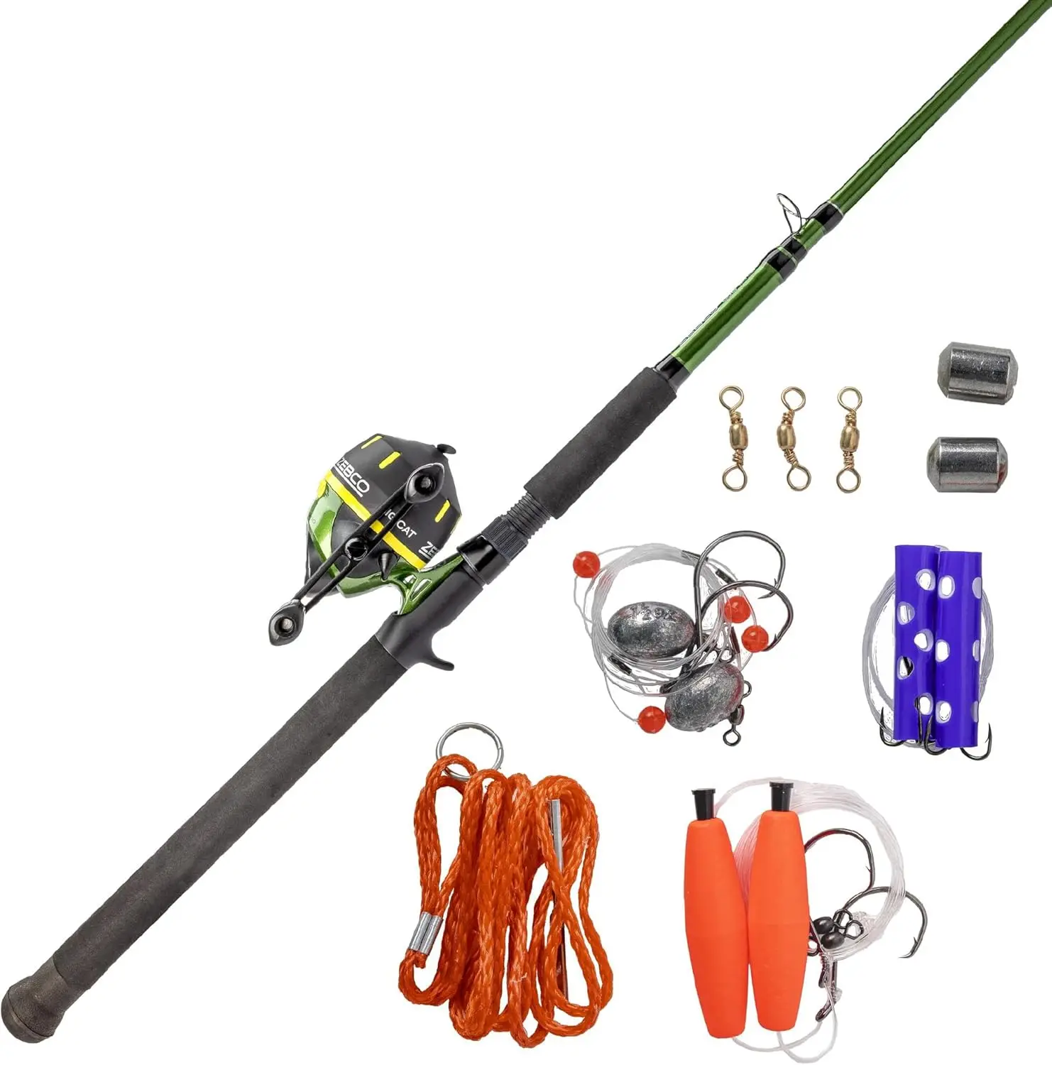 

7-Foot 2-Piece Telescopic Fishing Rod and Reel Combo, Medium-Heavy Power, Size 60 Spincast Reel, 11-Piece Tackle Kit