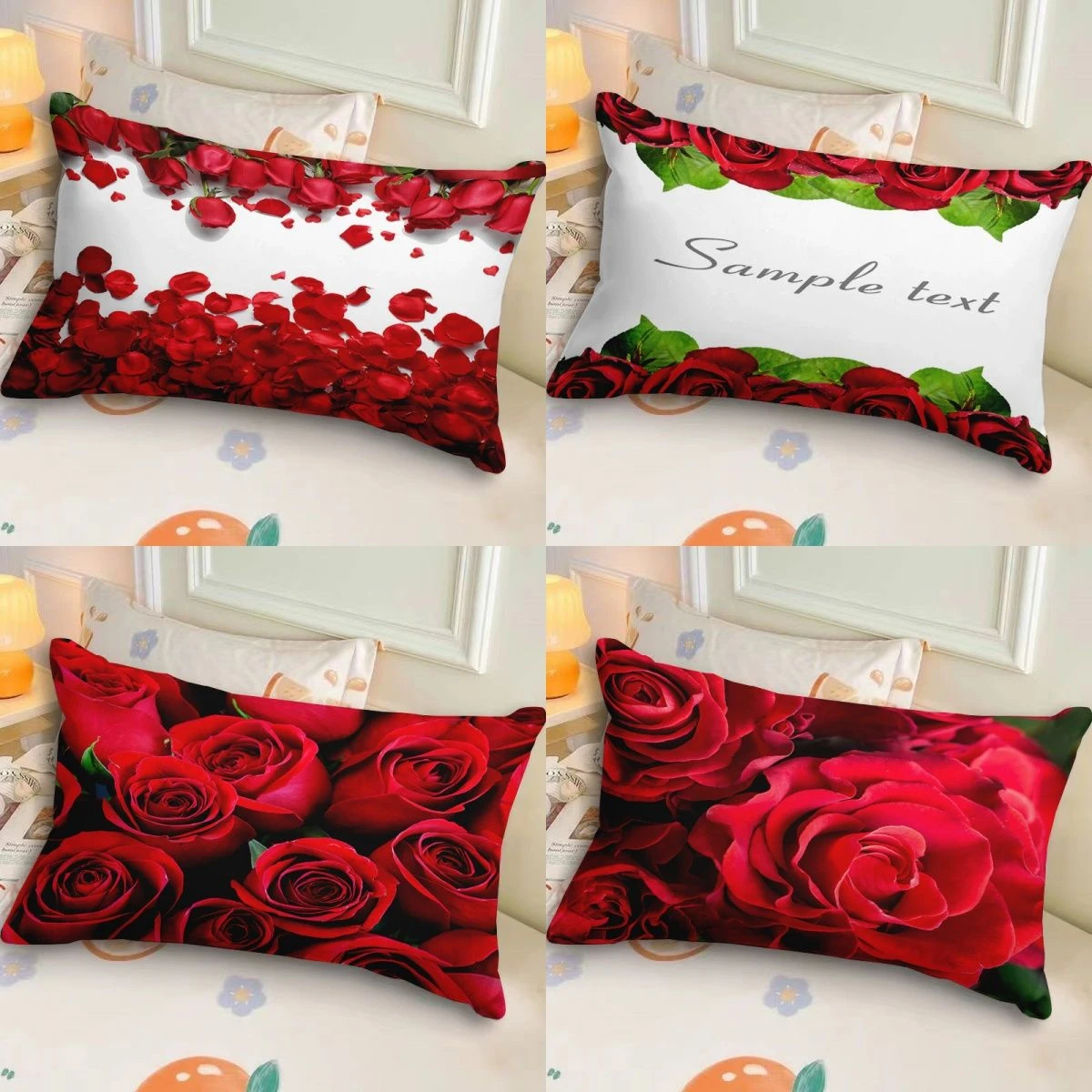 Rose Pillow, Romantic Modern Fresh Half-Length Strip, Customizable Sofa Pillow