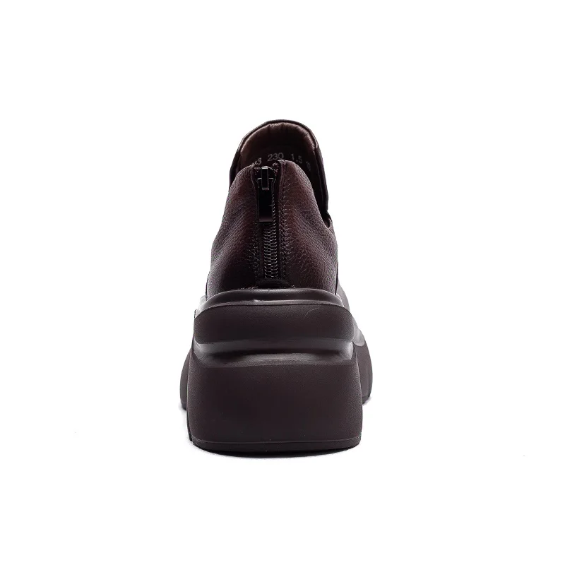 DRKANOL Retro Style High Heel Shoes Women Spring Autumn Genuine Leather Big Toe Back Zipper Thick Heel Height Increasing Shoes