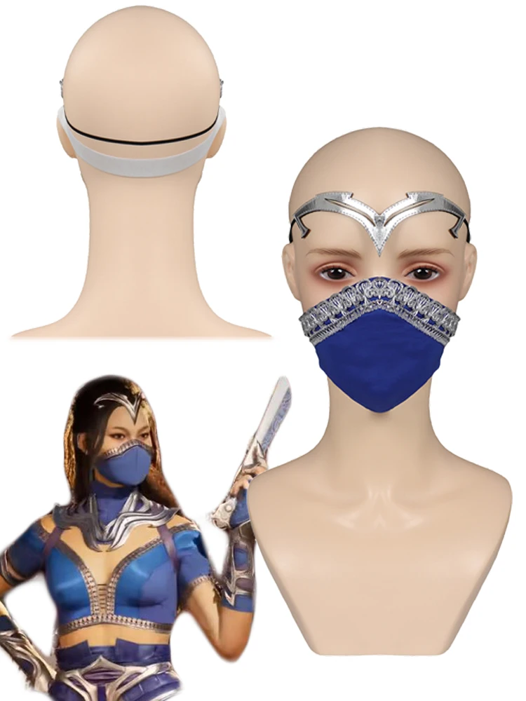 Kitana Cosplay Mask Costume Props Game Mortal Kombat Role Play Blue Masks Headband Set Women Roleplay Halloween Suits Gift