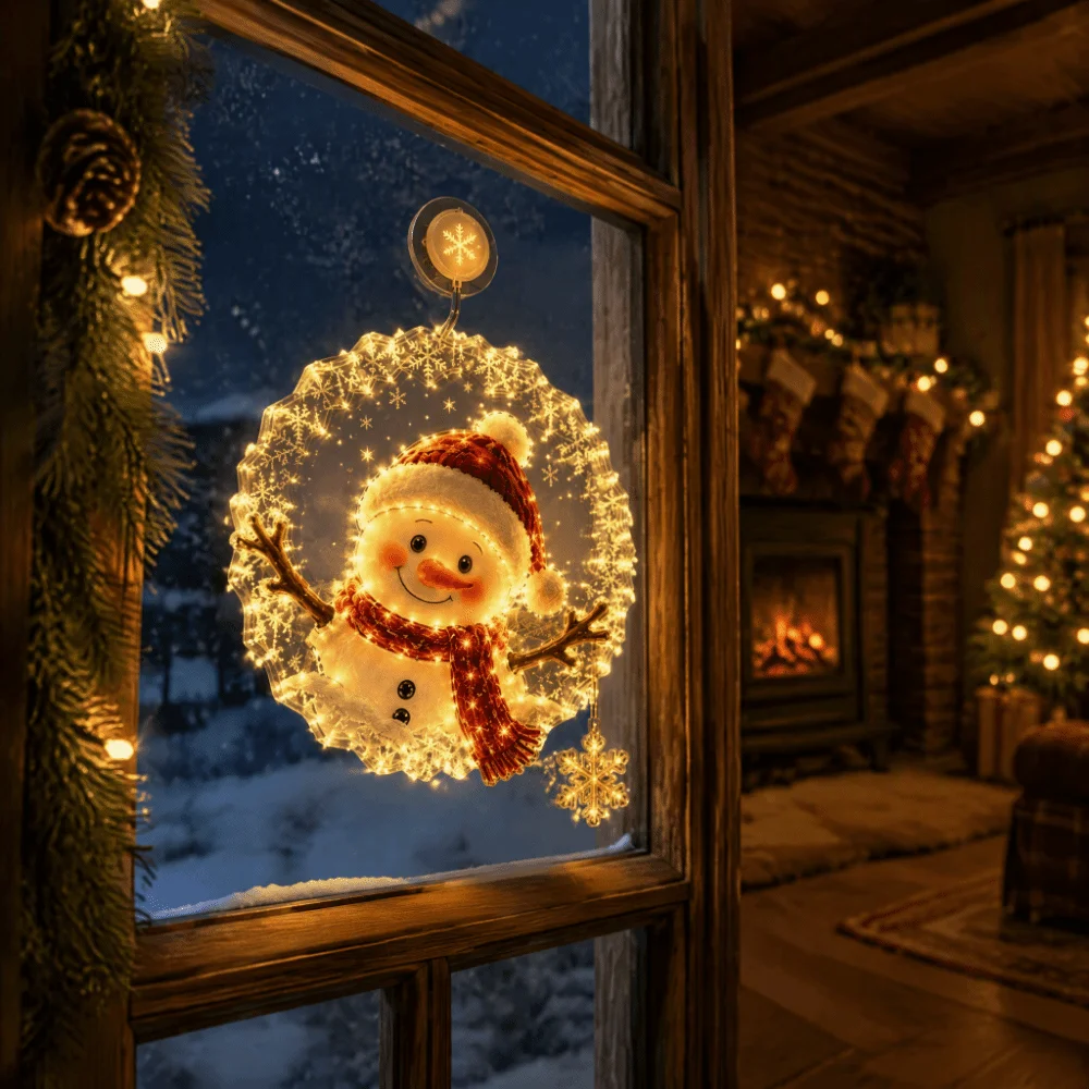 Suction Cup Christmas Window Lights Decorative Lights Hanging Design Xmas Suction Cup Lights Festive LED Lights Glass Window Fit