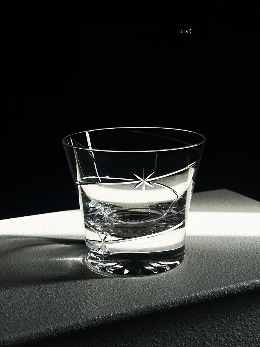 Handcrafted Crystal Whiskey Glass Star Track Patterned Luxury Gift Box Set of  Japanese Style Beverageware Dining Utensils
