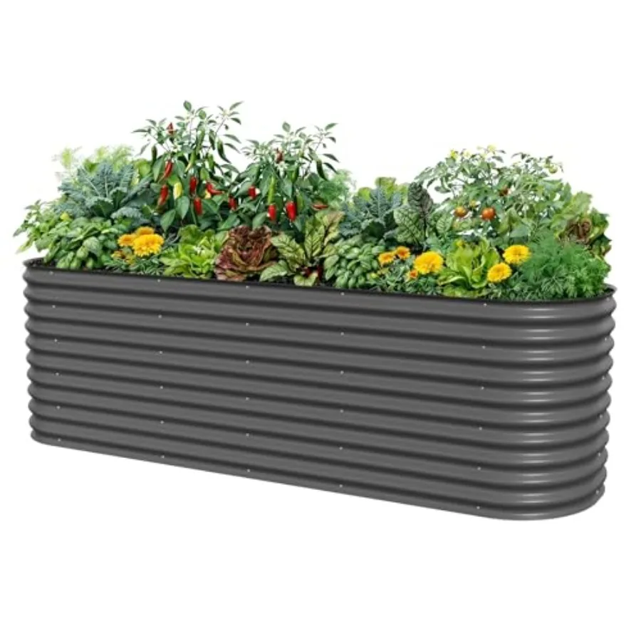 

32 Extra Tall Raised Garden Bed Kits 4 x 8 x 2.7ft Outdoor Modular Metal Planter Box for Vegetables Flowers Fruits - Modern Gra