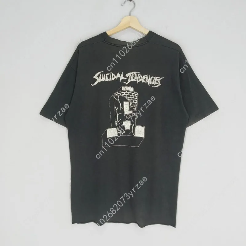 

Футболка с эффектом ретро-стирации «Суицидальные тенденции», унисекс, высокое качество, винтажная, модная, из хлопка, с короткими рукавами, мягкая, дышащая.
