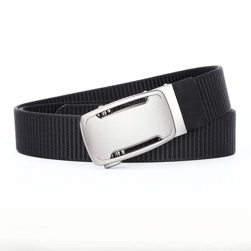 メンズ用ウエスタンキャンバスカジュアルナイロン自動バックルベルト、ファッションジーンズカジュアルパンツ合金バックルベルト