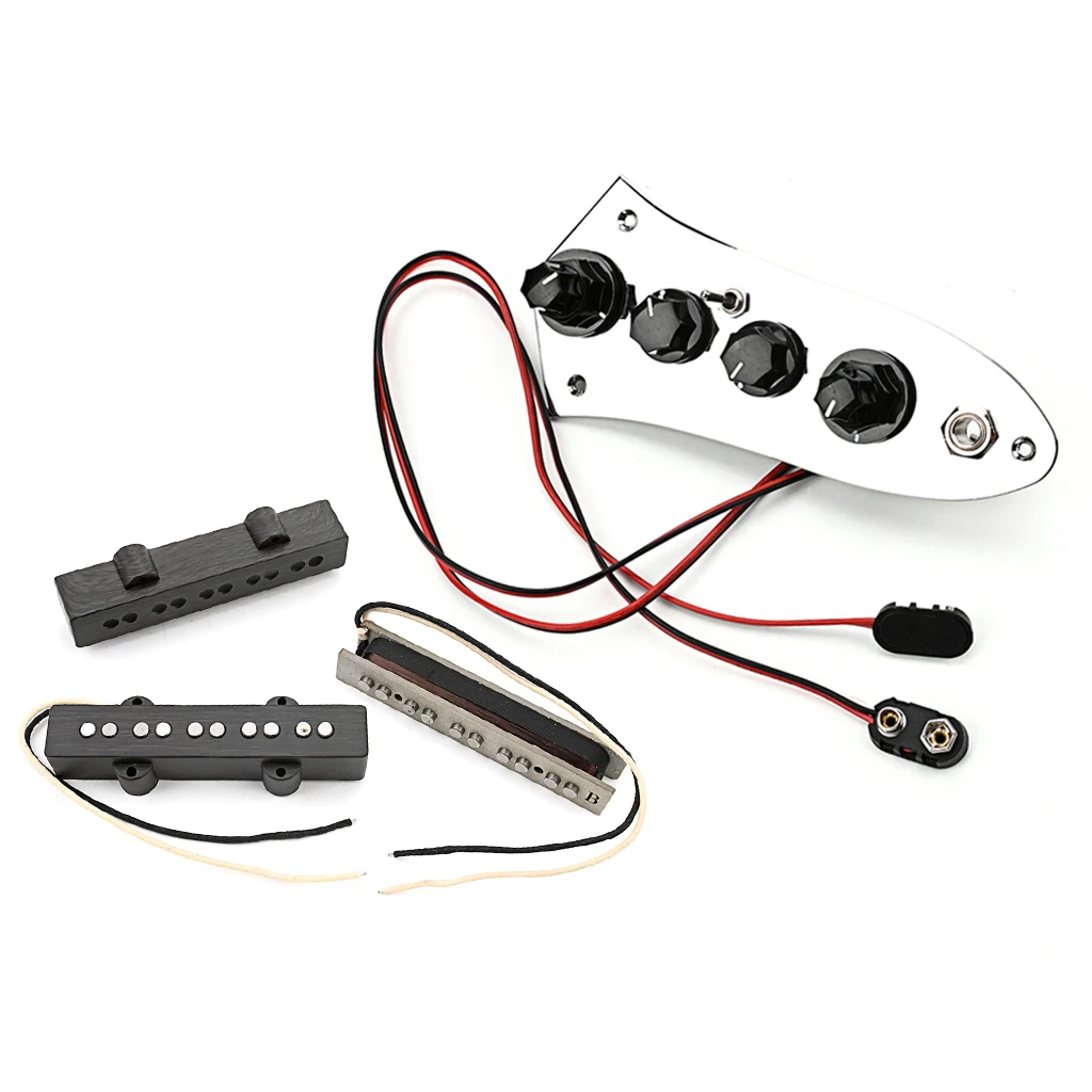 

Open Alnico 5 Jazz JB Bass Pickup Neck/Bridge And Loaded Wired Control Plate with Black Knobs Set for 5 String Bass Parts