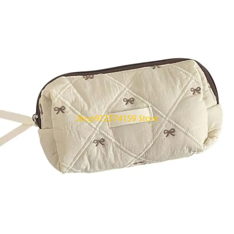 G5AE Compact Travel Friendly Makeup Bag With Bows Handle Multi Compartment Cosmetic Bag Storage For Daily Storage