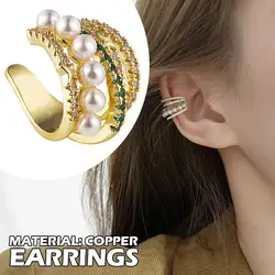 1pc Korean Fashion Double Layer Pearl Clip Earrings for Women Girls Luxury Zircon Ear Cuff Clip Without Pierced Ear Cuff Jewerly