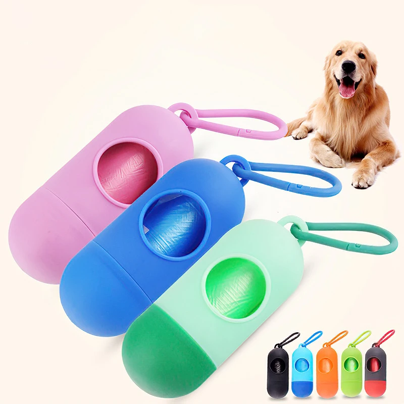 Portable Dog Poop Bag Dispenser Waste Bag Holder with LED Light Outdoor Dogs Trash Bag Dispenser Garbage Bag Hanging Storag Box