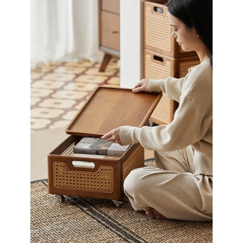 Solid wood storage box large capacity oversized with pulley