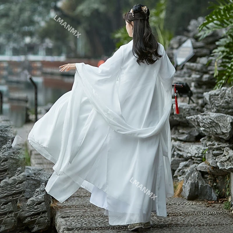 Vestido cosplay hanfu chinês para mulheres, quimonos tradicionais, estilo Tang Dynasty, hanfu moderno, vestido de princesa fada branca