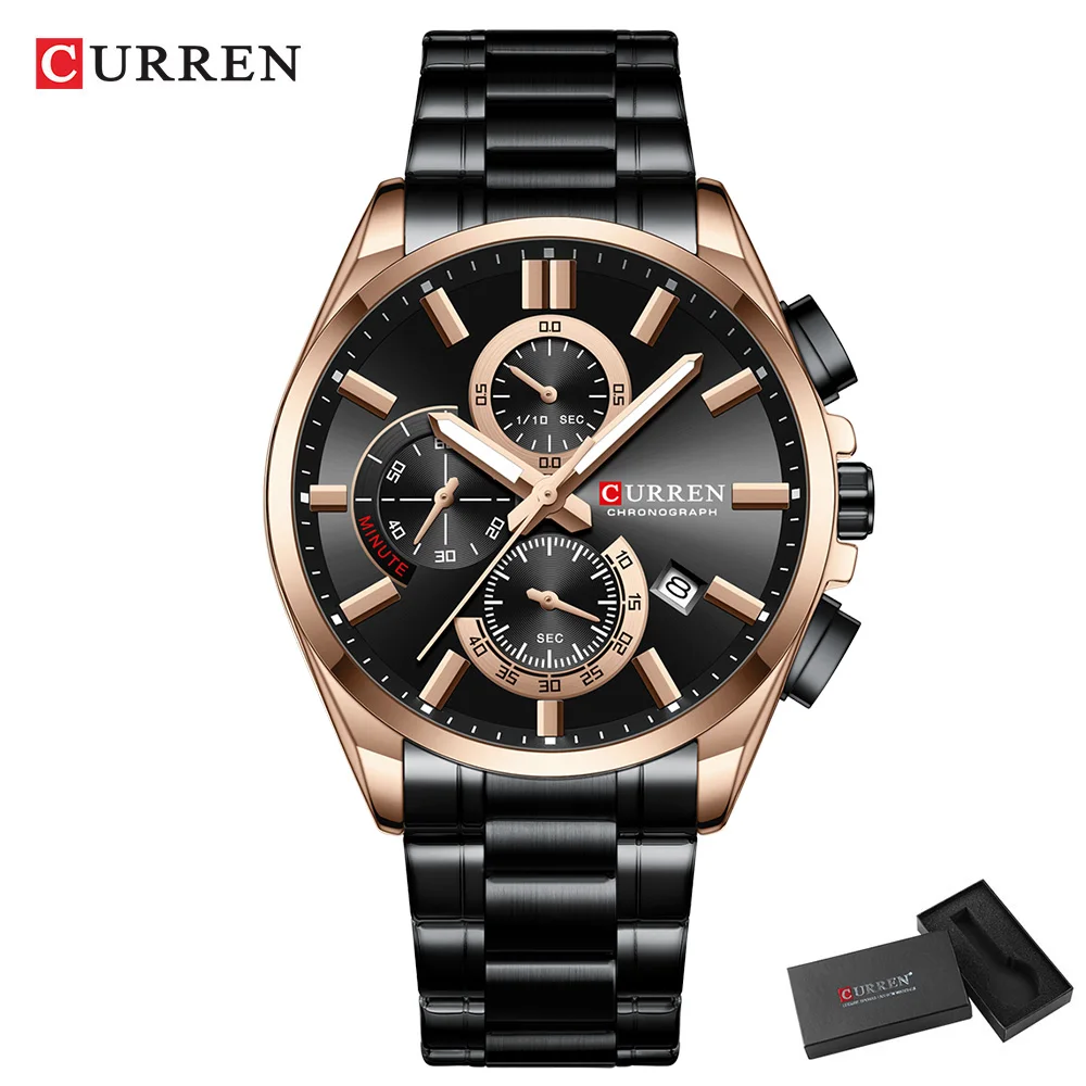 CURREN NEUE Quarzuhren für Herren, lässiger Stil, Multifunktions-Edelstahlband-Armbanduhr mit automatischem Datum, wasserdicht 8475 4