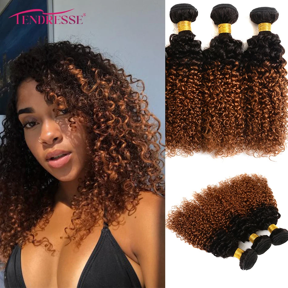 Tendresse 10A Ombre Curly Human Hair 3 Bundles 100% Mongolian Curly Hair Bundles 300 Gram Soft Remy Jerry Curly Hair Extensions