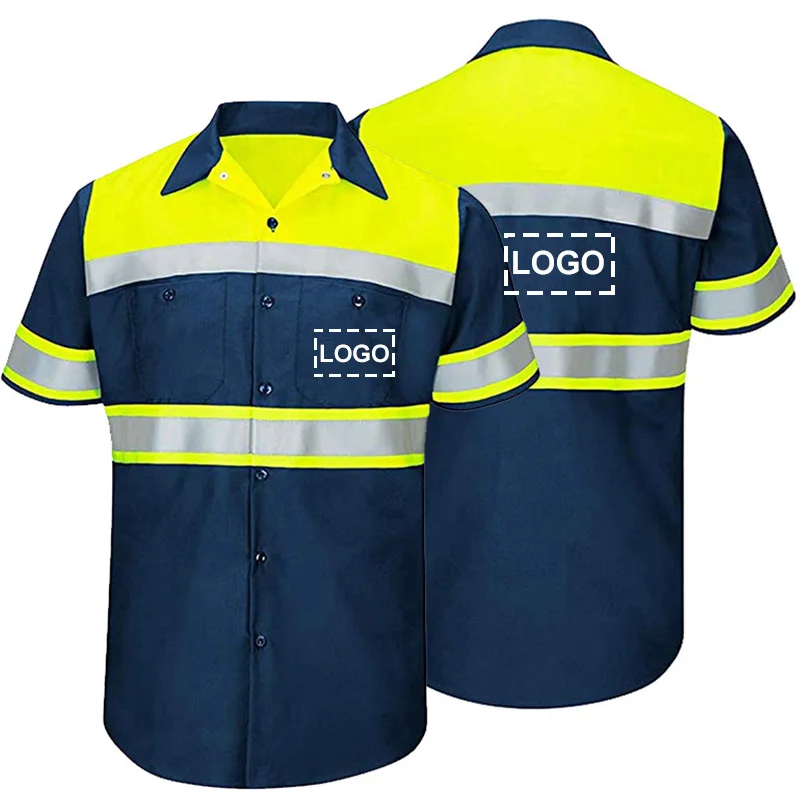 Hi Vis Safety Workwear Shirt Long Sleeve Logo or Text Custom 100% Reflective Shirt Men Construction