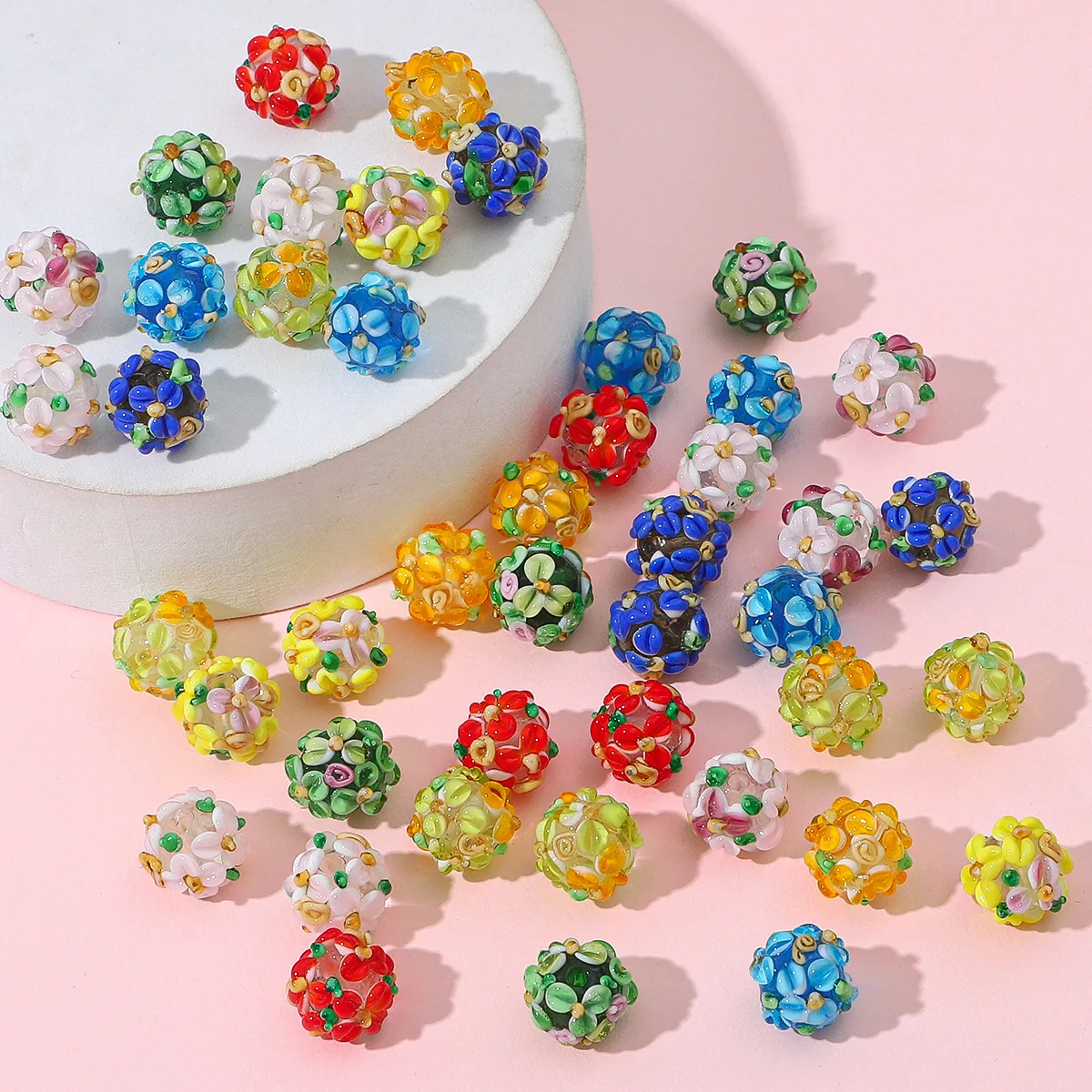 2szt 12mm okrągłe Charms kwiatowe koraliki płatki ręcznie Lampwork szkło luźne koraliki na wyroby biżuteryjne DIY ustalenia akcesoria