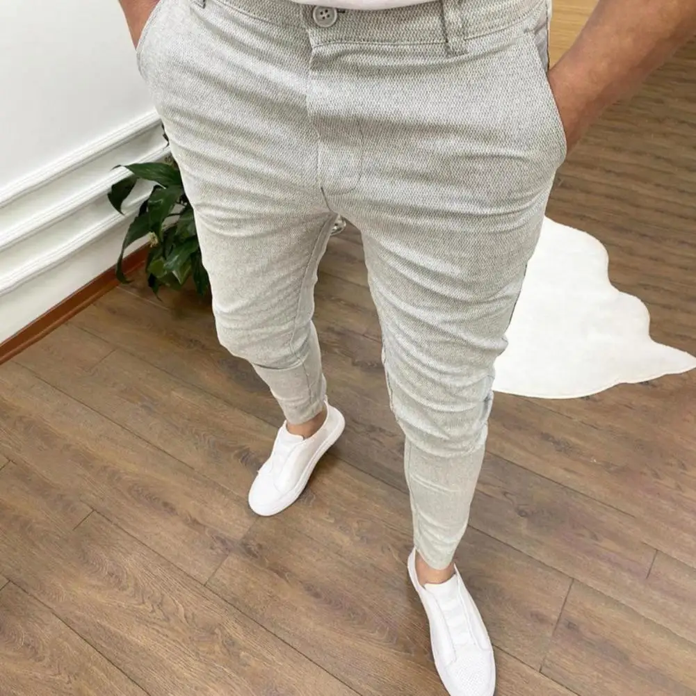 Popular Men Trousers Mid Waist Washable Slim Fit Mid Rise Pencil Pants  Skin-touch Long Pants for Office