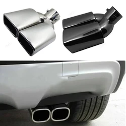 1PCS Universal Double Outlet Exhaust Pipe Tip Nozzle Rear Muffler Stainless Steel Square Mouth Exhaust Pipe Muffler Inlet 60mm