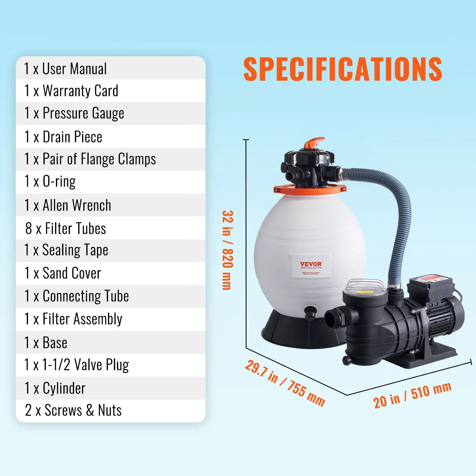 Sand Filter Pump For Above Ground Pools, 16-inch, 3500 GPH, 1 HP Swimming Pool Pumps System & Filters Combo Set With 6-Way Multi