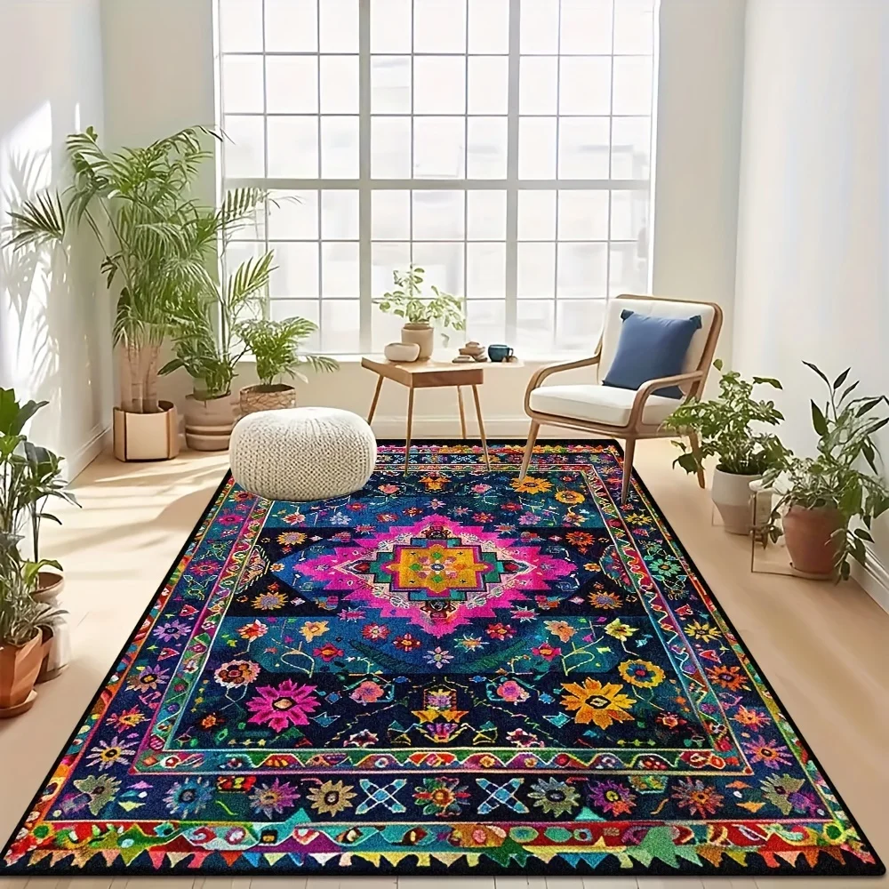 Luxurious Colorful Bohemian Persian Style Cashmere -1200 Grams/Square Meter, 8.6 Millimeters Thick, Anti Slip And Stain