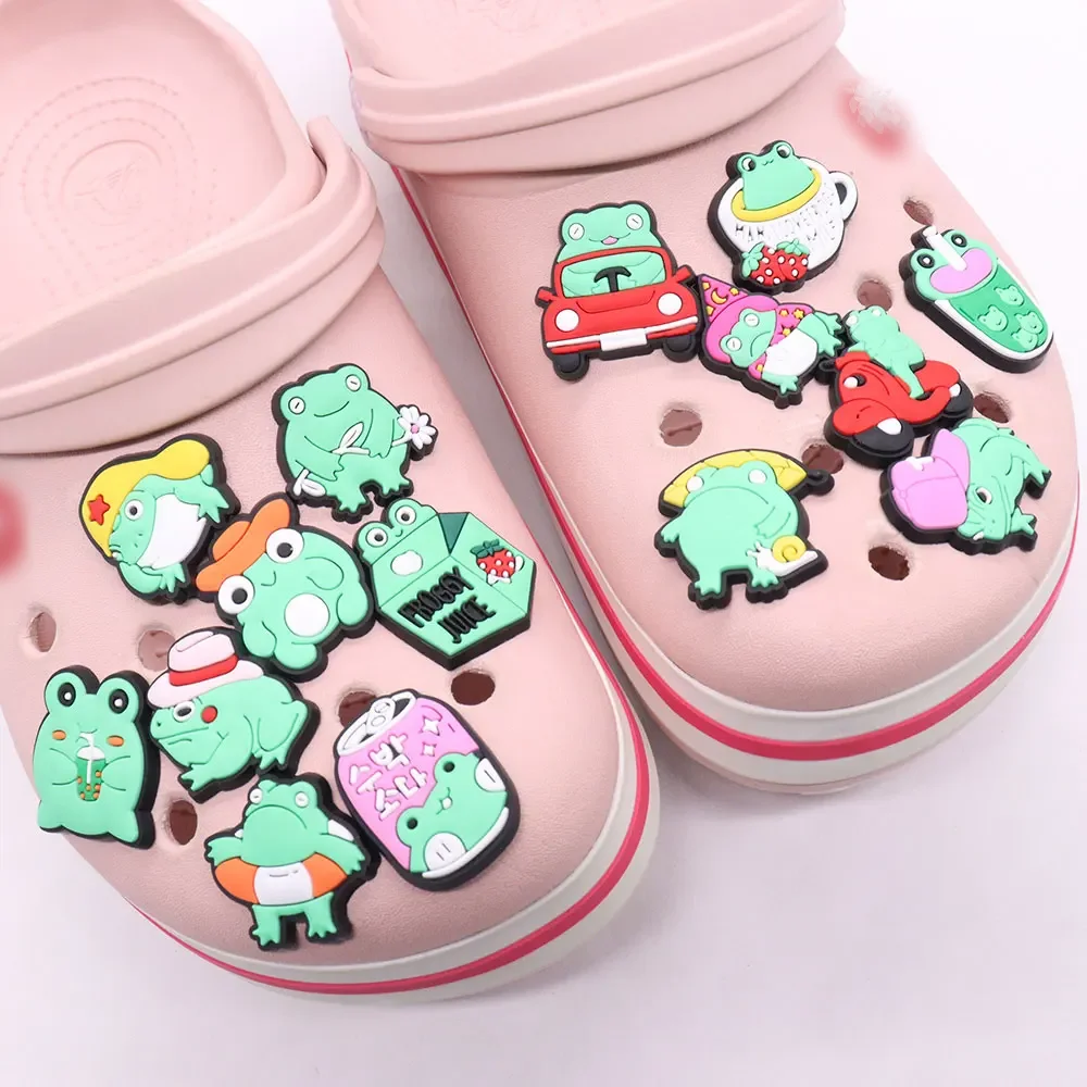 New Arrival 1-15Pcs Shoes Charms Cartoon Animal Cute Green Little Frog PVC Slipper Accessories For Birthday Gifts