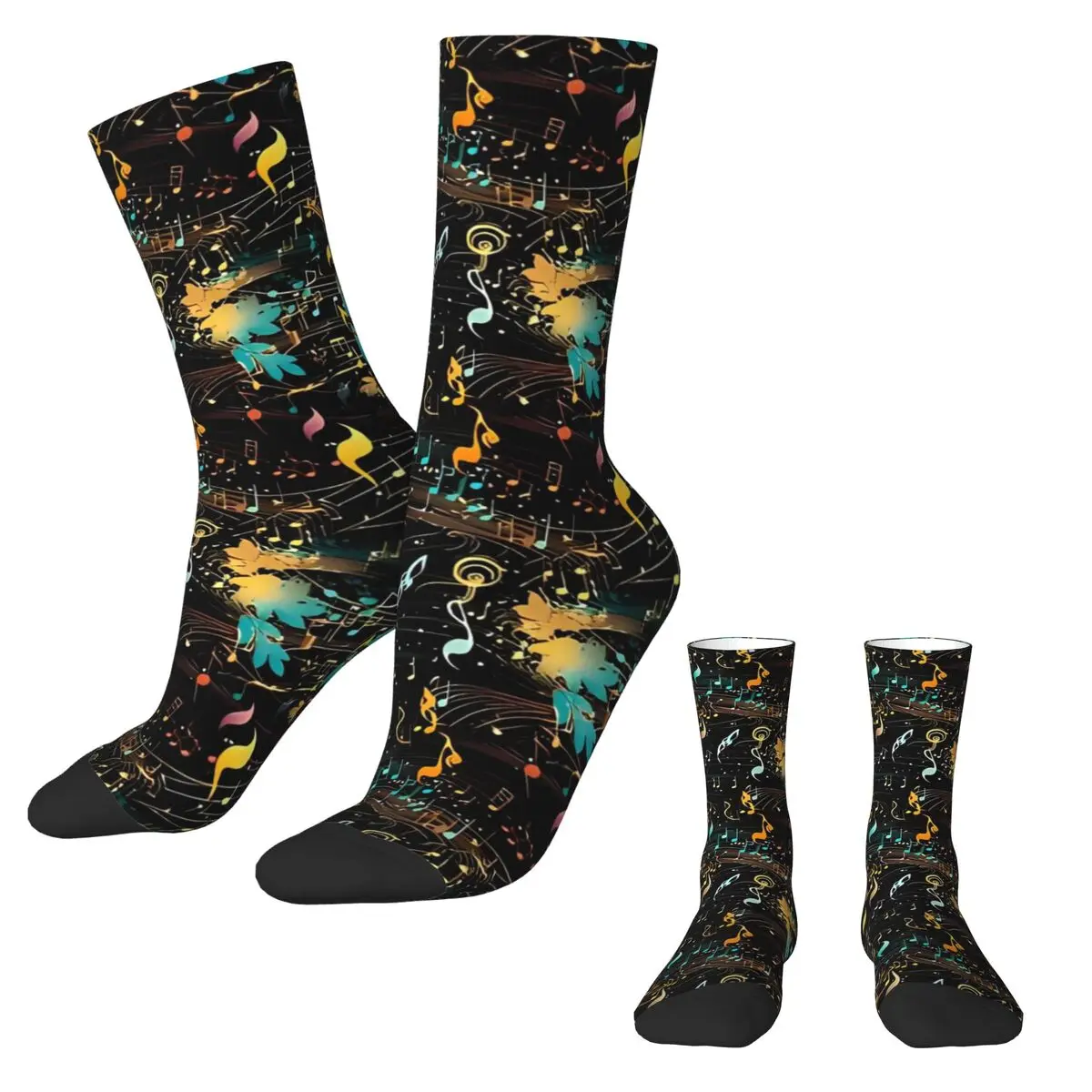 Medias con notas musicales abstractas, calcetines gráficos Harajuku, calcetines antideslizantes de primavera para adultos y hombres, calcetines suaves deportivos para correr