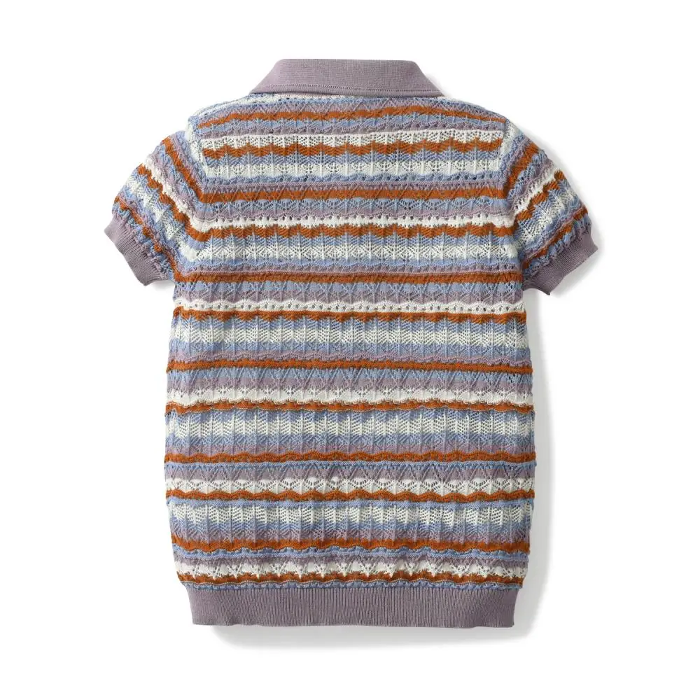 2024 Summer Unisex Pullover Baby Knit Sweater Polo Shirt Stripe Knitwear Button OEM Toddler Casual Clothing Boys Girls Clothes