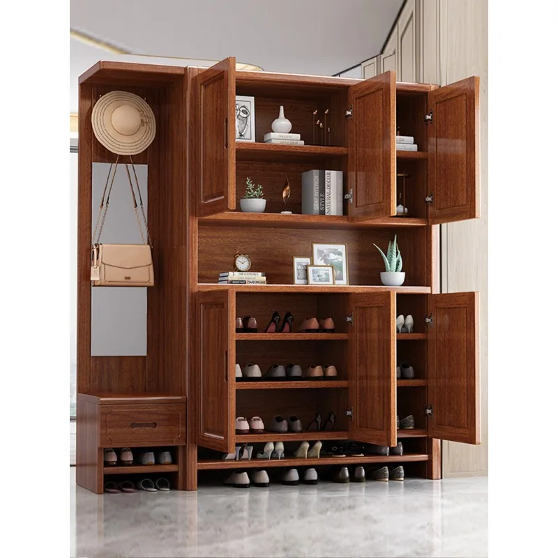 Solid wood with mirror porch cabinet household living room partition cabinet shoe cabinet