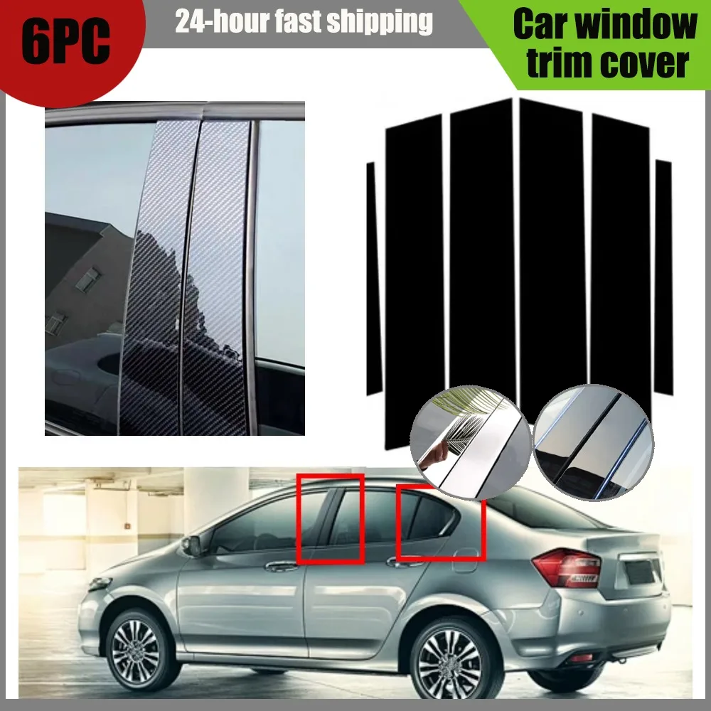 

6Pcs Glossy Black Pillar Posts Fit For Honda City 2009 2010 2011 2012 2013 Door Side Trim Window Cover Sticker Exterior Part