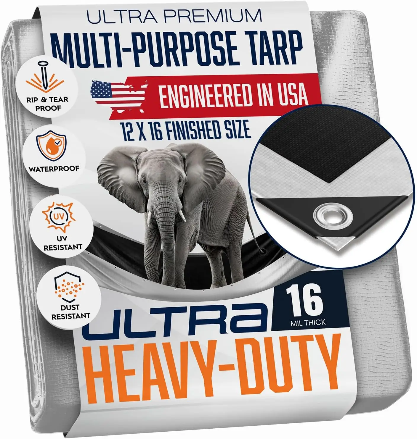 

12x16 Heavy Duty Waterproof Tarp, UV Resistant with Grommets Every 18 Inches - Silver and Black Reversible