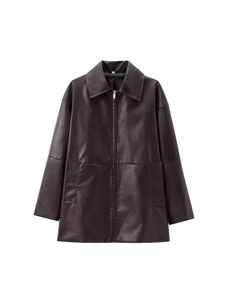 LIBIELIY European And American Style Foreign Trade Women's Clothing New Fashion Solid Color Long-sleeved Leather Jacket High Wai