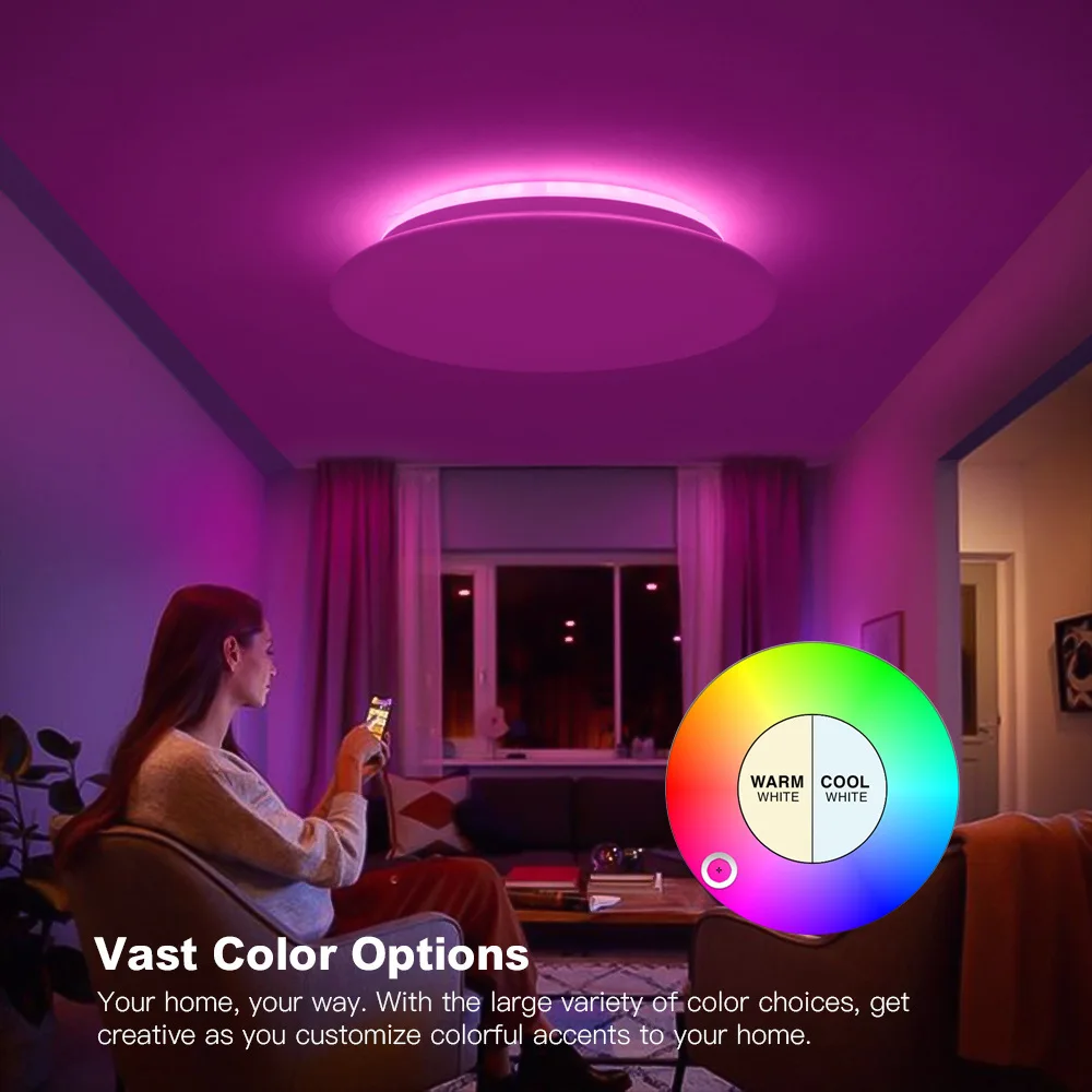 LED Smart WiFi Ceiling Light RGB Backlight 28W Compatible with Alexa Google Home Dimmable Music Sync for Living Room Bedroom