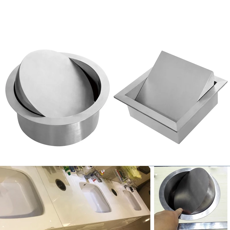 Kitchen Counter Top Flush Recessed Built-in Balance Swing Flap Lid 304 Stainless Steel Bin Garbage Can Decorative Cover