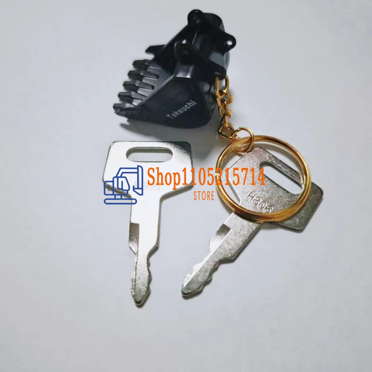 2pcs H806 Excavator Key with Keychain for Takeuchi 60/75150/160/175/180 Fuel Tank Cover Ignition Switch Start Key