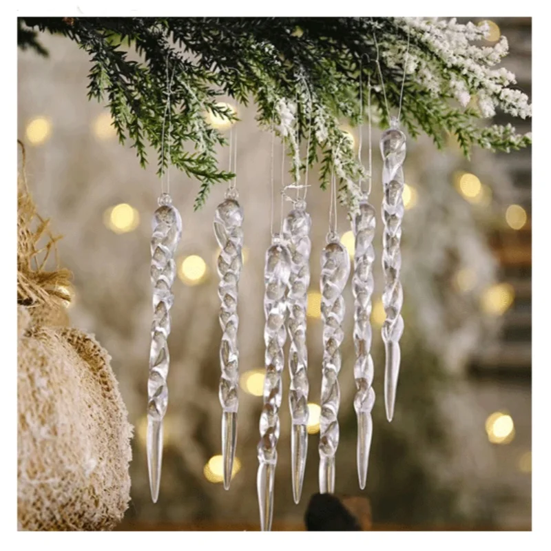 12pcs Christmas Celebration Supplies Transparent Icicle Pendant Christmas Tree Decor Thread Pendant Tree Ornament 2024 New Year