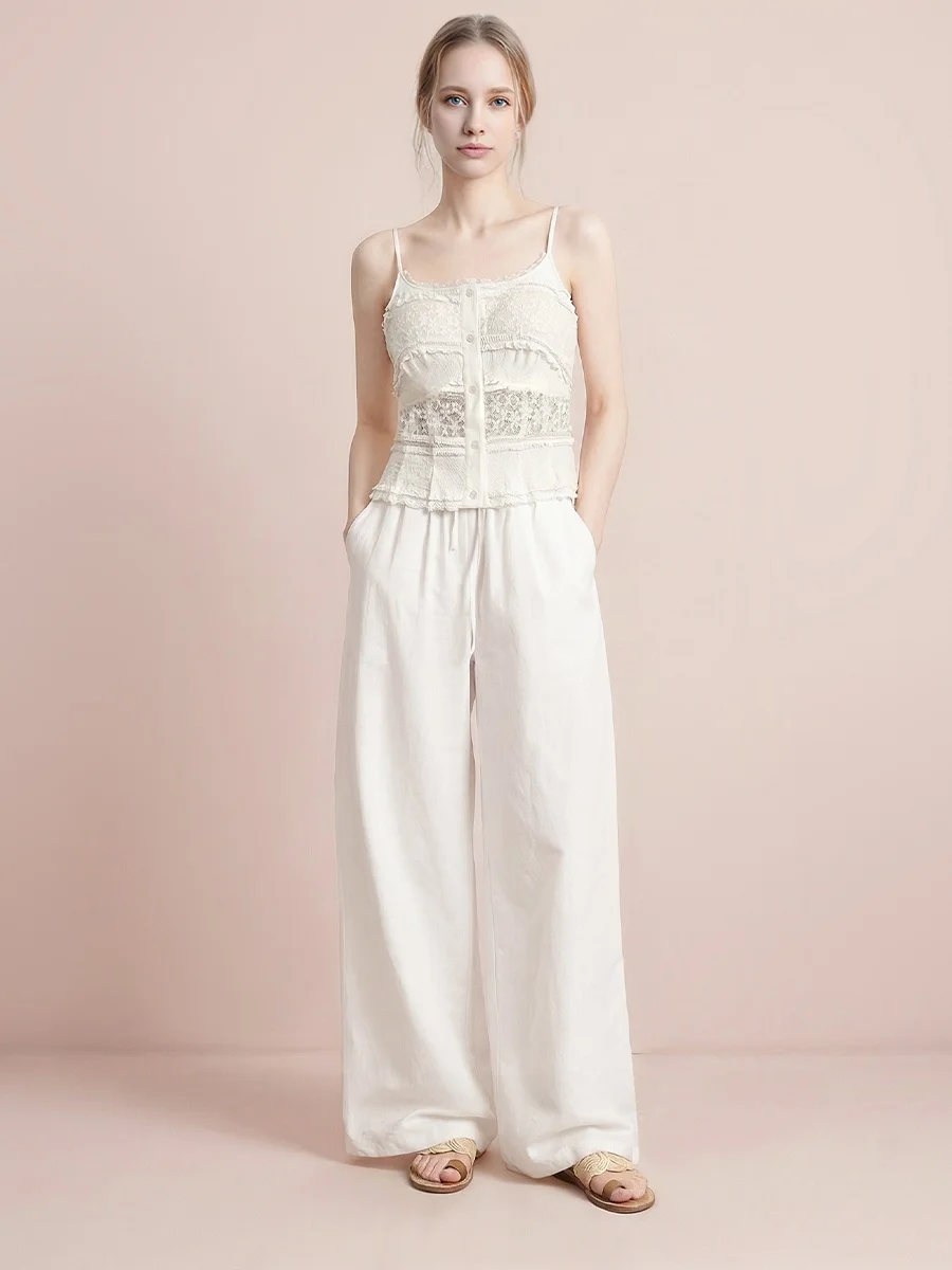 

Spring 2026 Romantic Lace Embroidered Slim Fit Blouse Women's Holiday Wear Inner And Outer Wear Strap Women's Faion Korean ...