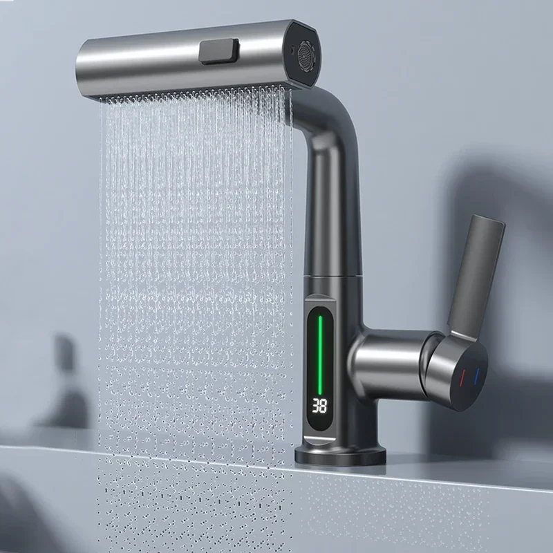 Grifo de lavabo con pantalla Digital de temperatura en cascada, rociador de agua fría y caliente, mezclador de agua para Baño termometro ducha metalico grifo lavamanos grifo cascada grifo de fregadero grifo lavado