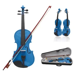 4/4 Beginners Blue Violin Maple Panel Violin with case Bow Strings Shoulder Rest Parts Suitable Child Music Lesson Study