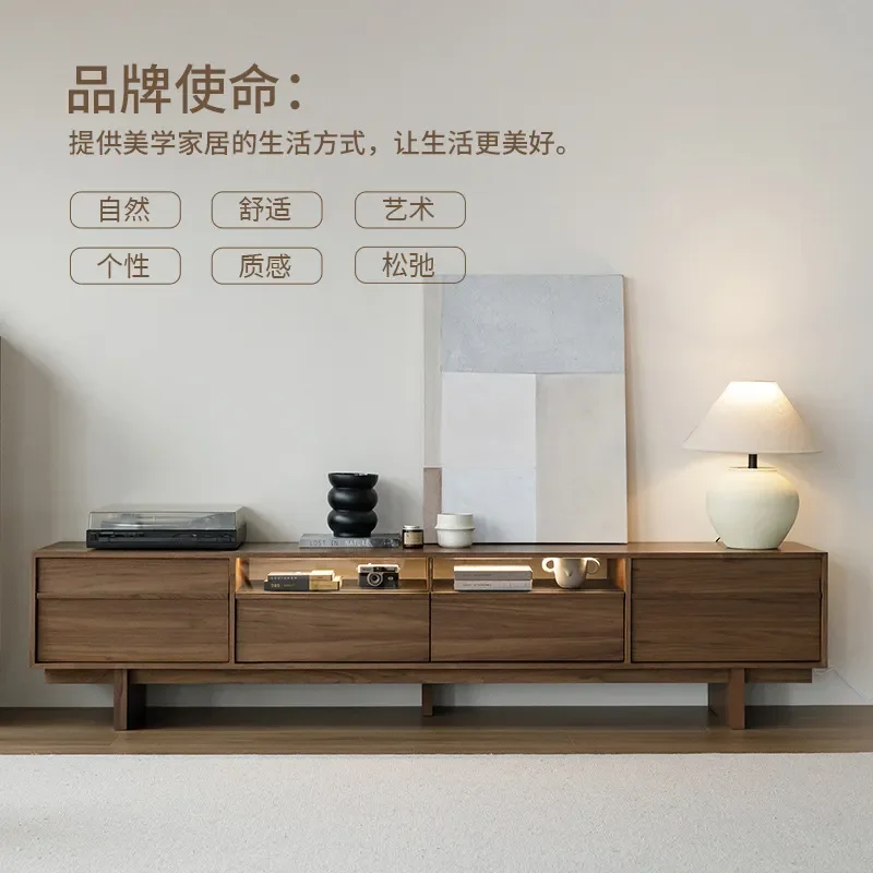 Solid Wood Bone Line TV Cabinet Locker Living Room Storage Cabinet Middle Antique Audio Visual Cabinet Living Room Furniture