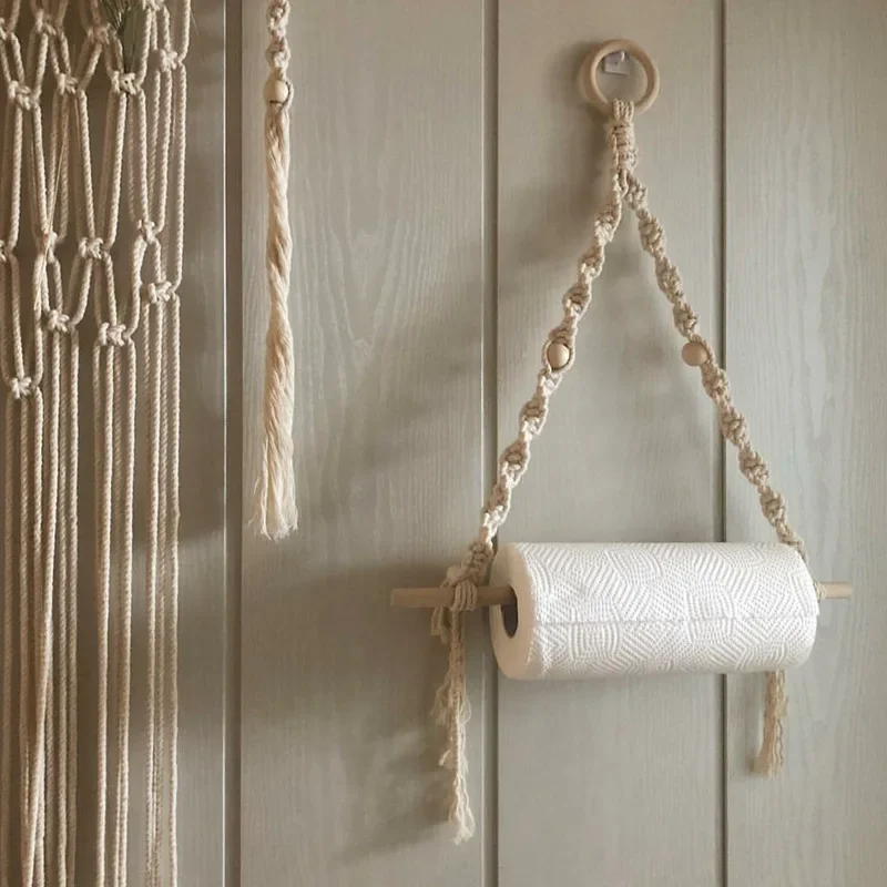 Ins Hanging Rope Toilet Paper Holder Roll Paper Macrame Storage Rack Wall Hanging Shelves Hand-woven Rope Home Wall Decoration