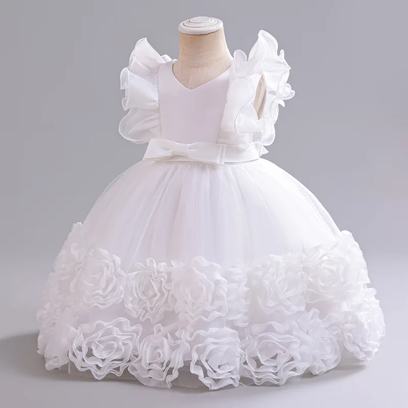 Baby Girls Party Dress Flying Sleeves Flowers Princess Dress For Toddler Birthday Fluffy Wedding Pageant Baptism Ball Gown