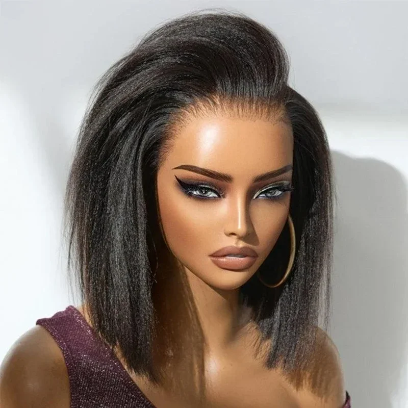 

180%Density 26Inch black yaki straight 13*4*1 Lace Front Wigs For Women With Baby Hair Synthetic Natural Hairline Daily